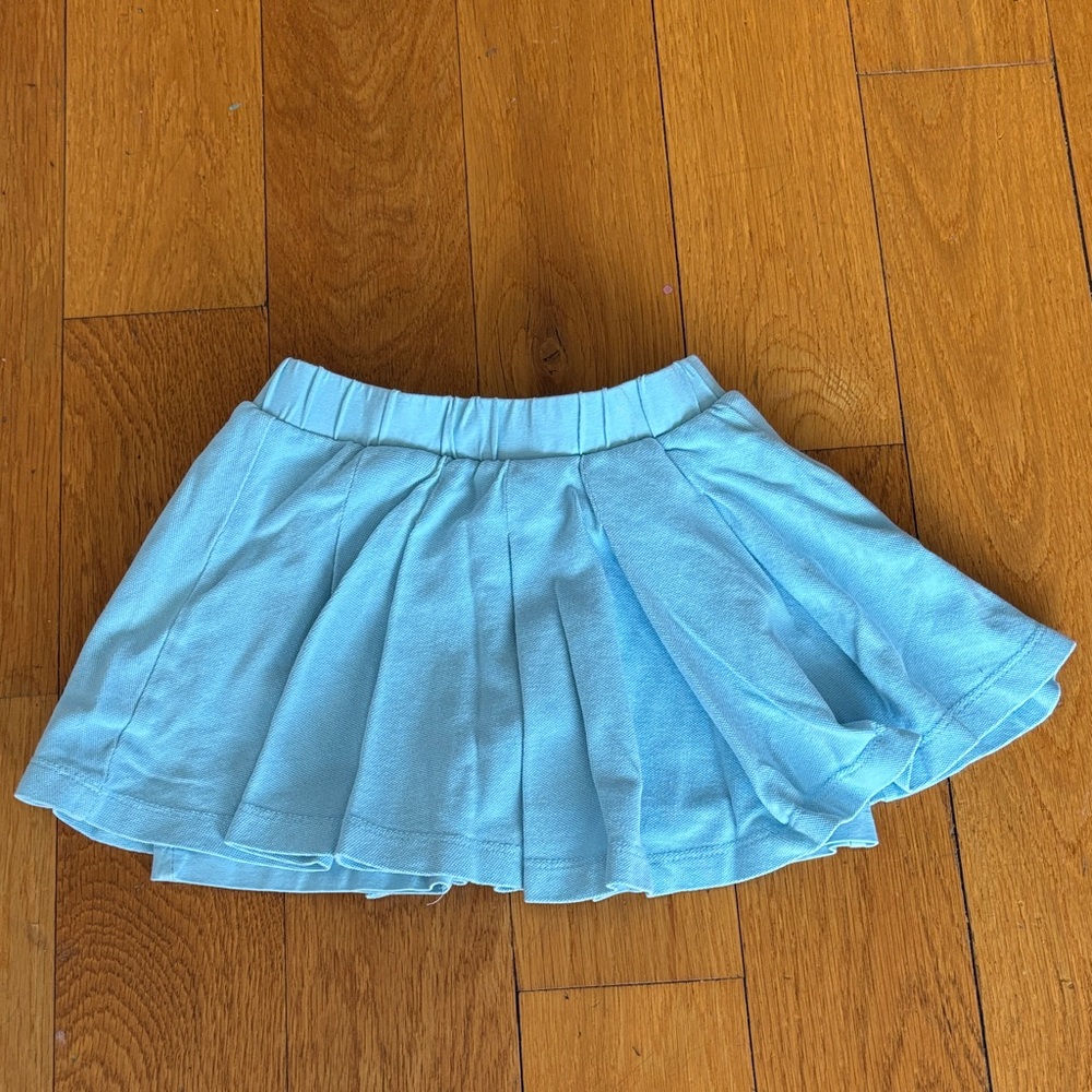 Girls' Light Blue Pleated Skort with Elastic Waist